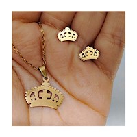 Set Aretes y Collar Corona de Reina Dorado